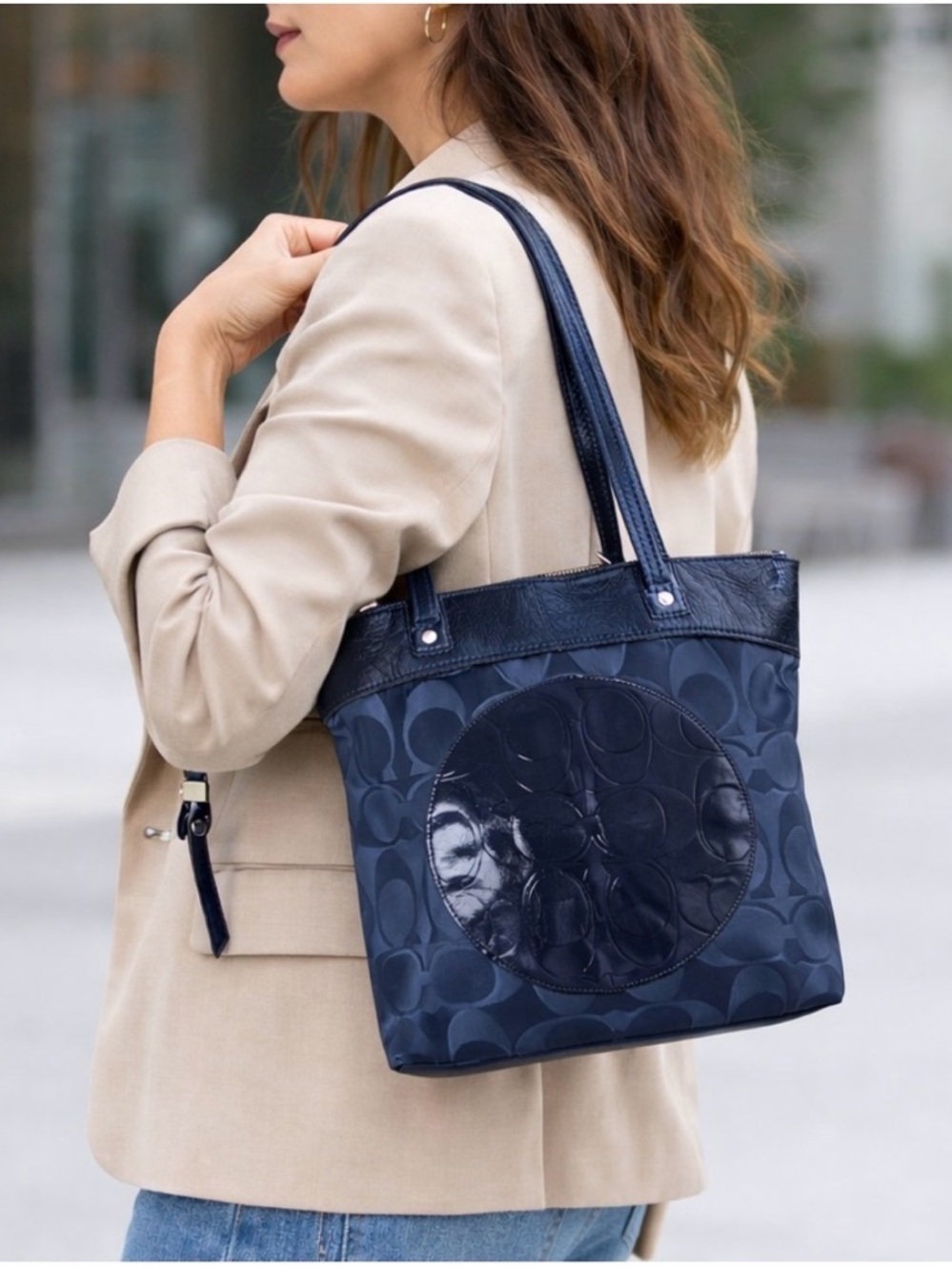 Coach Navy Tote • Lightweight Work Bag • Fits Laptop • Everyday Bag